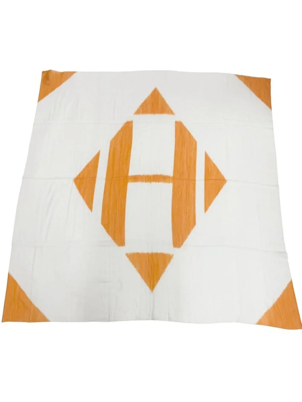 Hermes Carre Geant 140 Plume H Ikat Cashmere Silk H Logo Scarf Orange